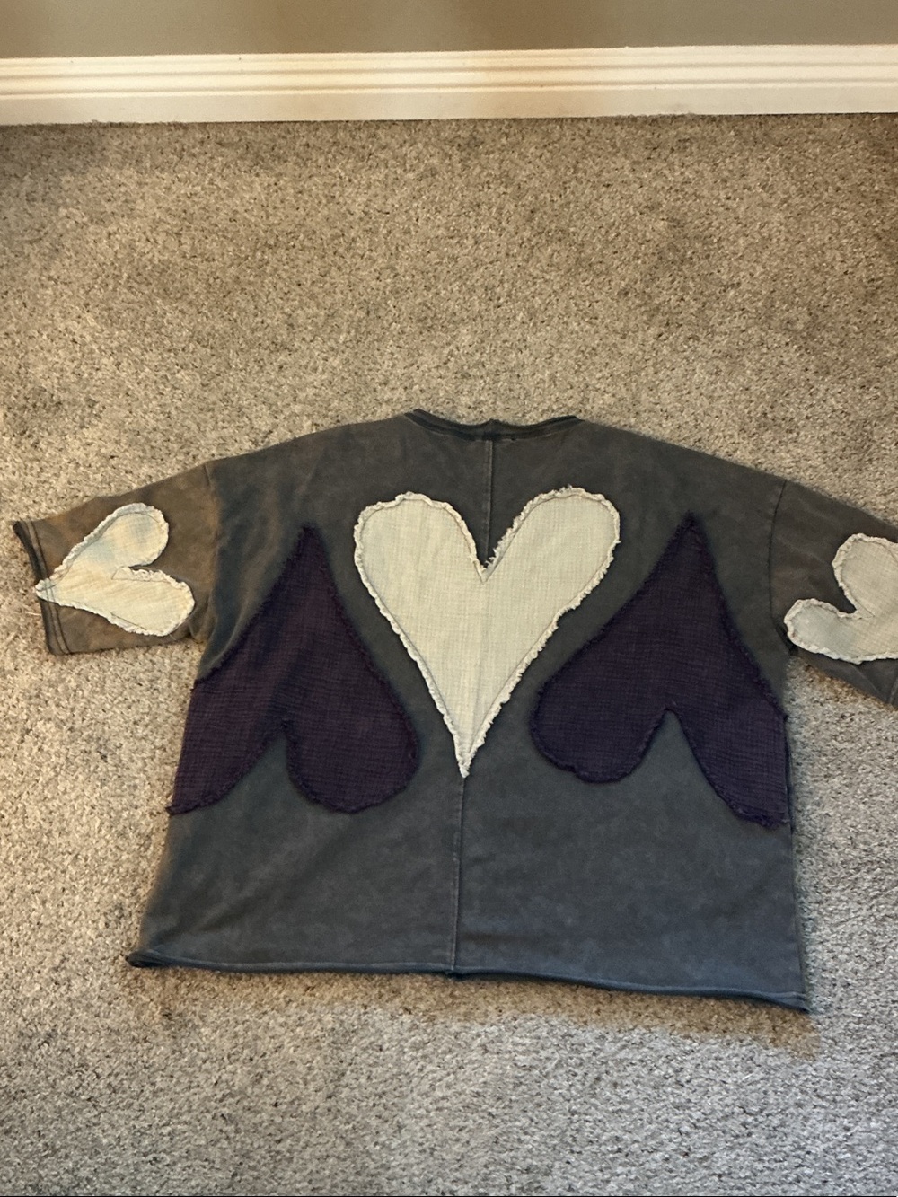 Oli & Hali Gray Tee with Cream and Deep Purple Heart Patches - Picture 14 of 14